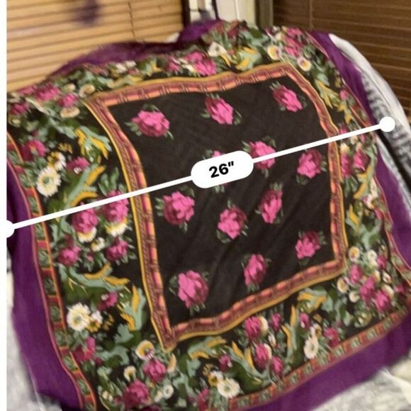 Square Scarf Pink Brown Floral 26" x 26" - Picture 3 of 3